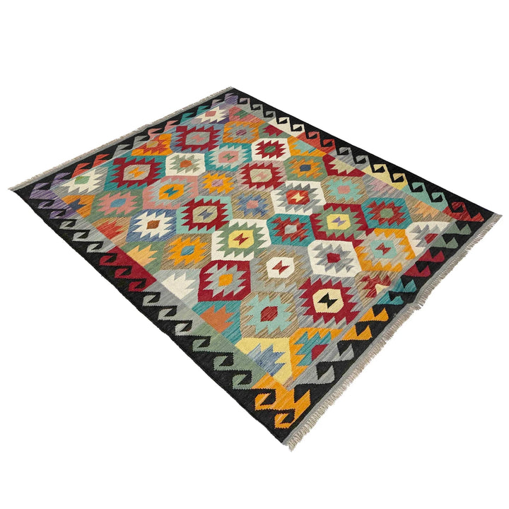 Afghan Vegetable Kilim Rug 4'11" x 6'8" Flat-Weave | No. AL191070