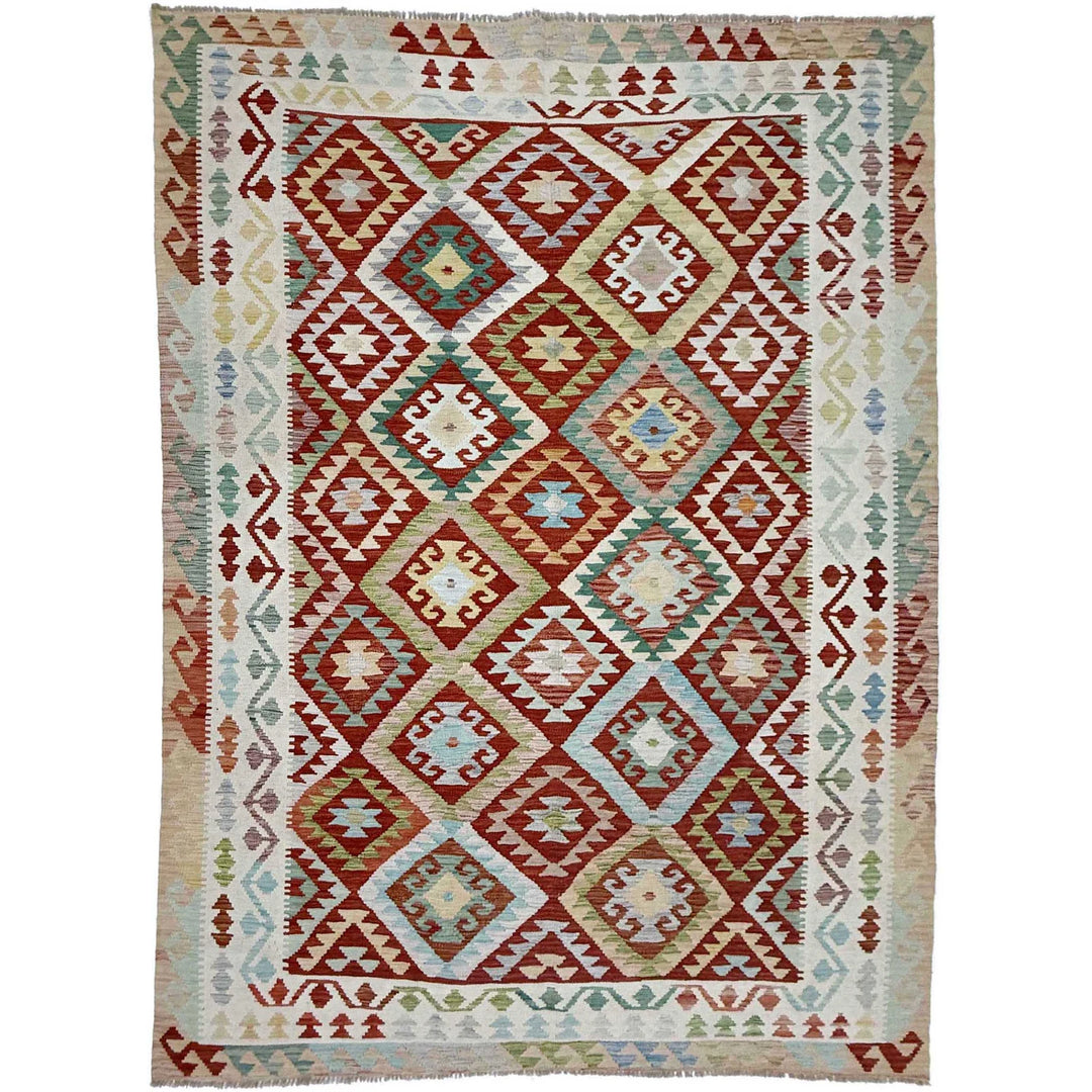 Afghan Vegetable Kilim Rug 6' 9" x 9' 9" Flat-Weave | No. AL191331