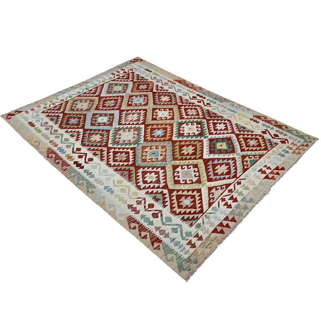 Afghan Vegetable Kilim Rug 6' 9" x 9' 9" Flat-Weave | No. AL191331
