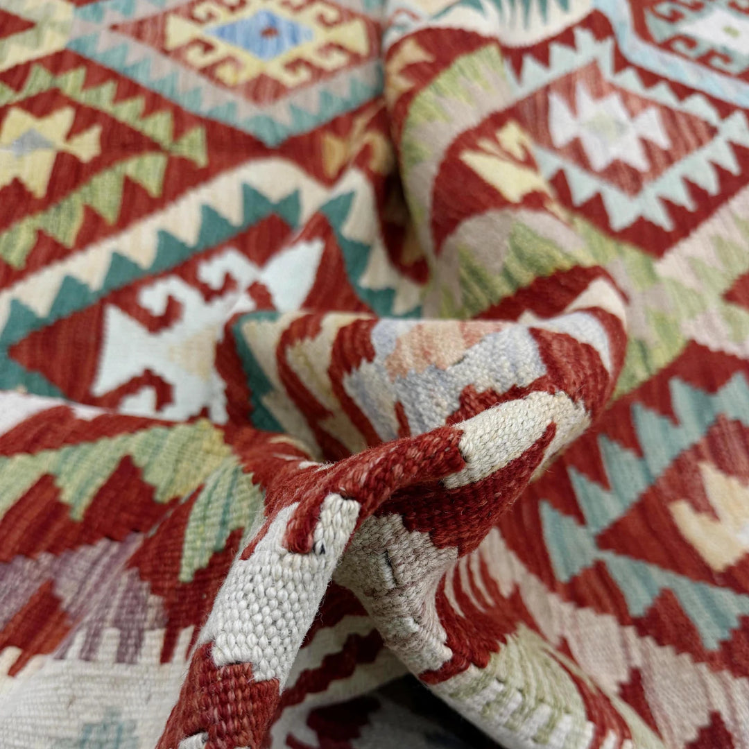 Afghan Vegetable Kilim Rug 6' 9" x 9' 9" Flat-Weave | No. AL191331