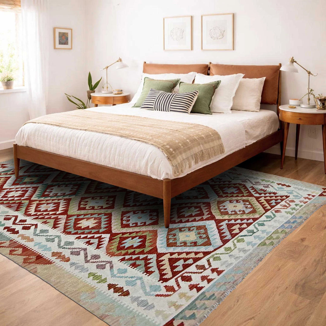 Afghan Vegetable Kilim Rug 6' 9" x 9' 9" Flat-Weave | No. AL191331