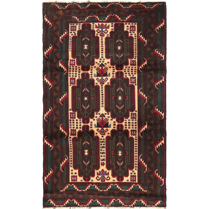 Beige Afghan Baluchi Rug 4' 2" x 6' 10" Hand-Knotted | No. AL19182