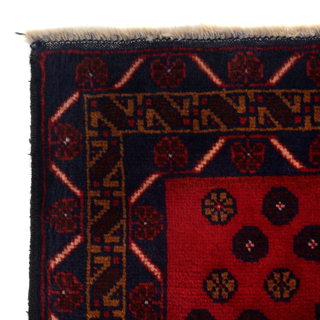 Red Afghan Baluchi Rug 3' 2" x 4' 11" Hand-Knotted | No. AL19277