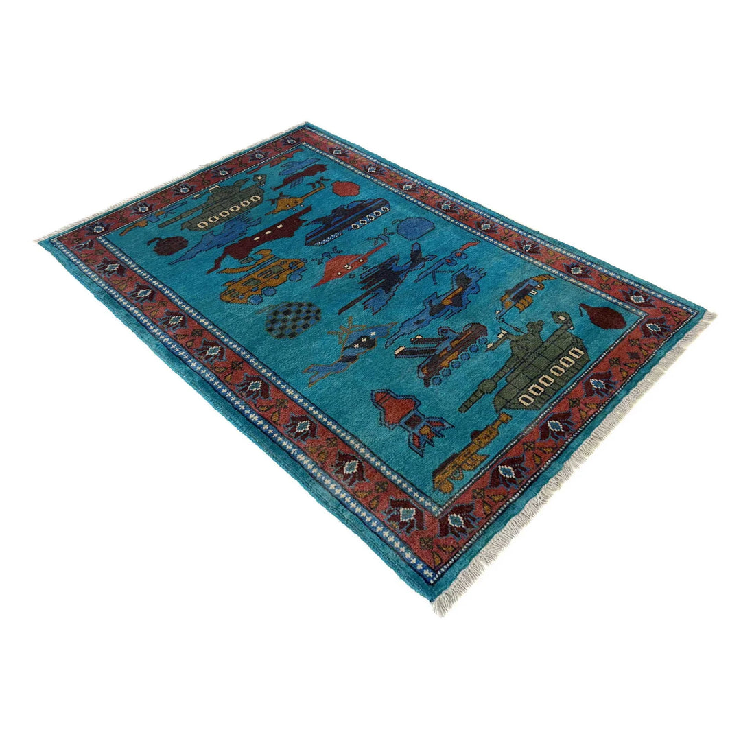 Blue Afghan War Carpet Rug 2' 7" x 4' 2" Hand-Knotted | No. AL19280