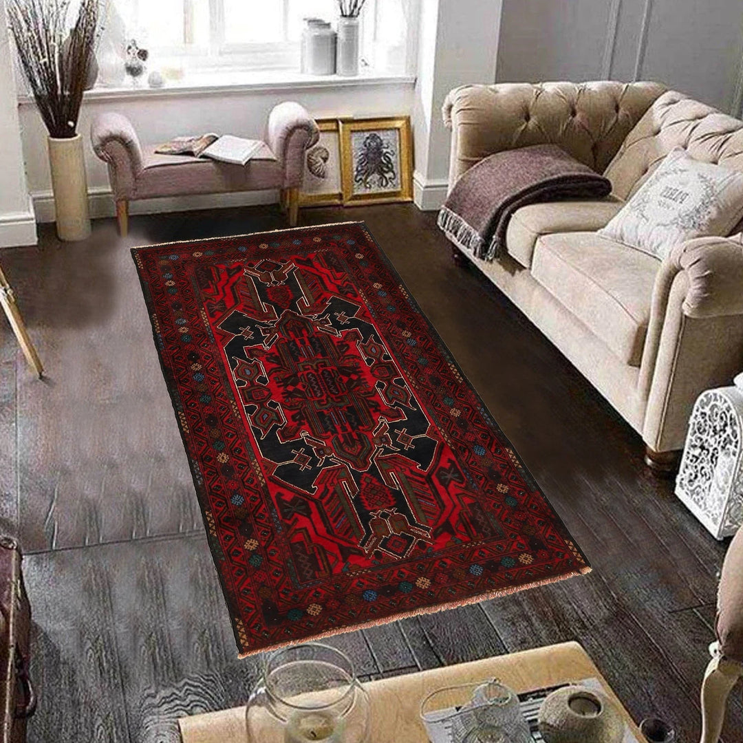 Afghan Baluchi Rug 3' 3" x 5' 2" Hand-Knotted | No. AL19303