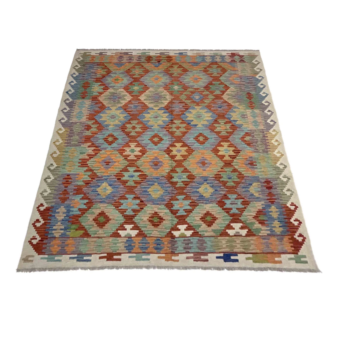 Afghan Vegetable Kilim Rug 5' 11" x 8' 1" Flat-Weave | No. AL194239