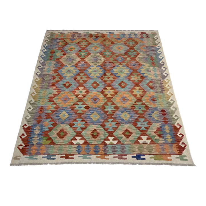 Afghan Vegetable Kilim Rug 5' 11" x 8' 1" Flat-Weave | No. AL194239