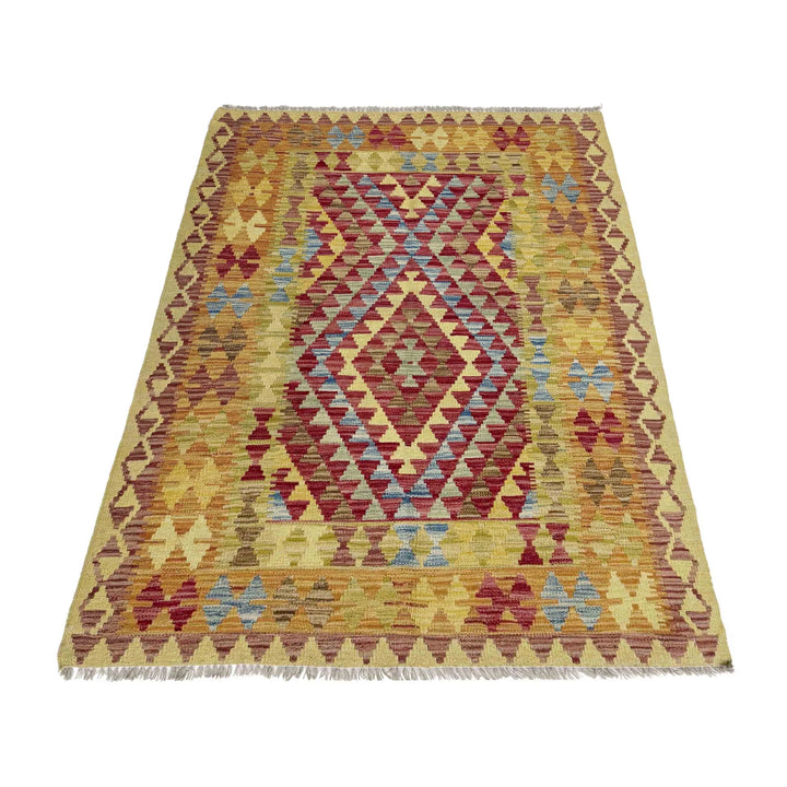 Afghan Vegetable Kilim Rug 3' 6" x 5' 1" Flat-Weave | No. AL195124