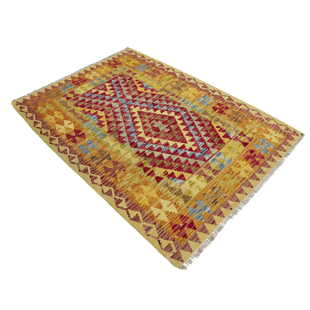 Afghan Vegetable Kilim Rug 3' 6" x 5' 1" Flat-Weave | No. AL195124