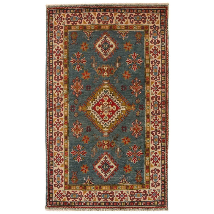 Blue Afghan Kazak Rug 3' 3" x 5' 5" Hand-Knotted | No. AL19512