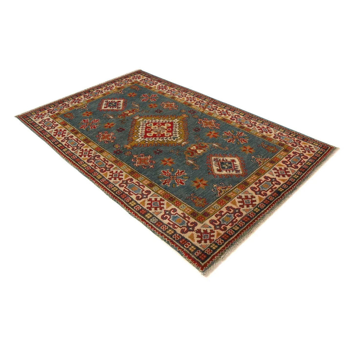 Blue Afghan Kazak Rug 3' 3" x 5' 5" Hand-Knotted | No. AL19512