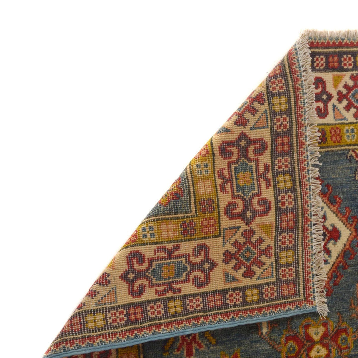 Blue Afghan Kazak Rug 3' 3" x 5' 5" Hand-Knotted | No. AL19512