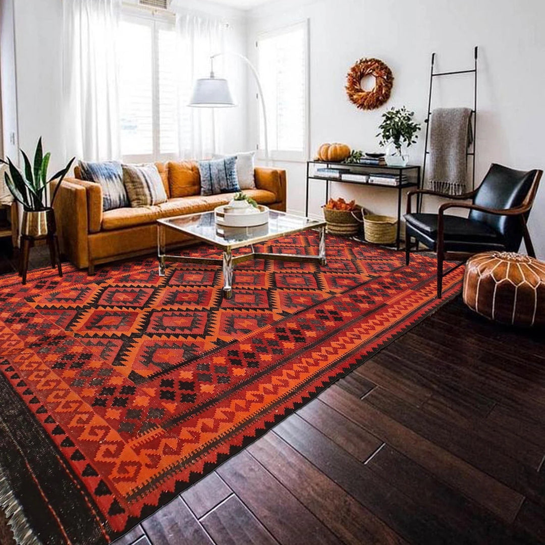Afghan Kilim Rug 4' 8" x 8' 1" Flat-Weave | No. AL19547