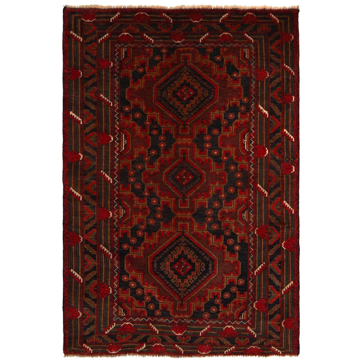 Afghan Baluchi Rug 3' 10" x 5' 8" Hand-Knotted | No. AL19616