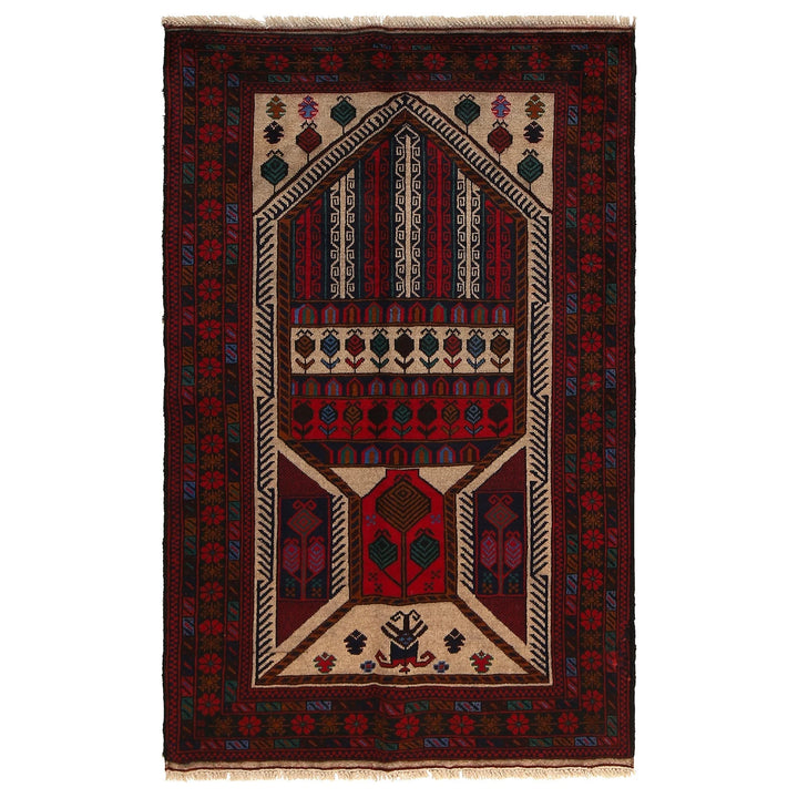 Afghan Prayer Rug 3' 0" x 5' 2" Hand-Knotted | No. AL19642