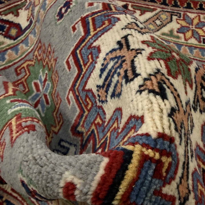 Gray Afghan Kazak Rug 2' 4" x 3' 10" Hand-Knotted | No. AL19650