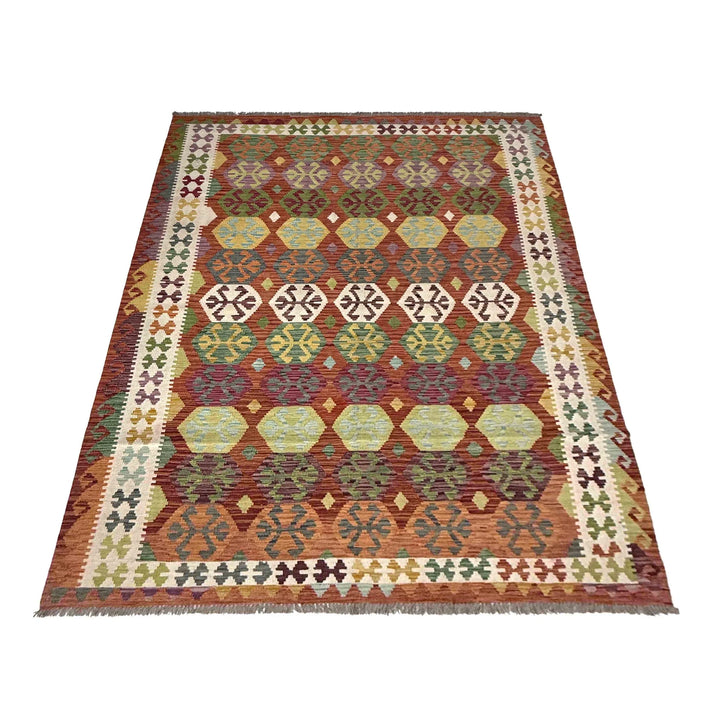 Afghan Vegetable Kilim Rug 6' 8" x 9' 10" Flat-Weave | No. AL19653