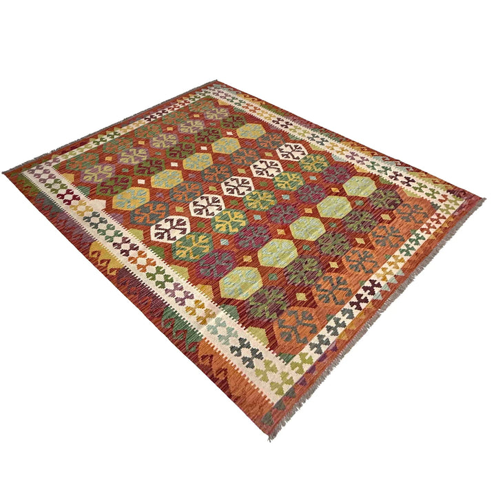 Afghan Vegetable Kilim Rug 6' 8" x 9' 10" Flat-Weave | No. AL19653