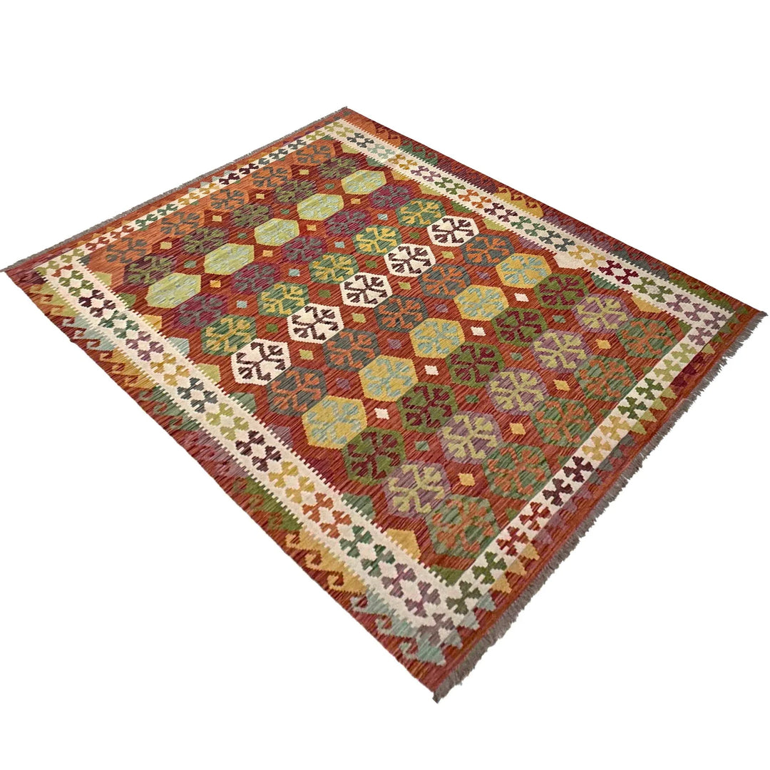Afghan Vegetable Kilim Rug 6' 8" x 9' 10" Flat-Weave | No. AL19653