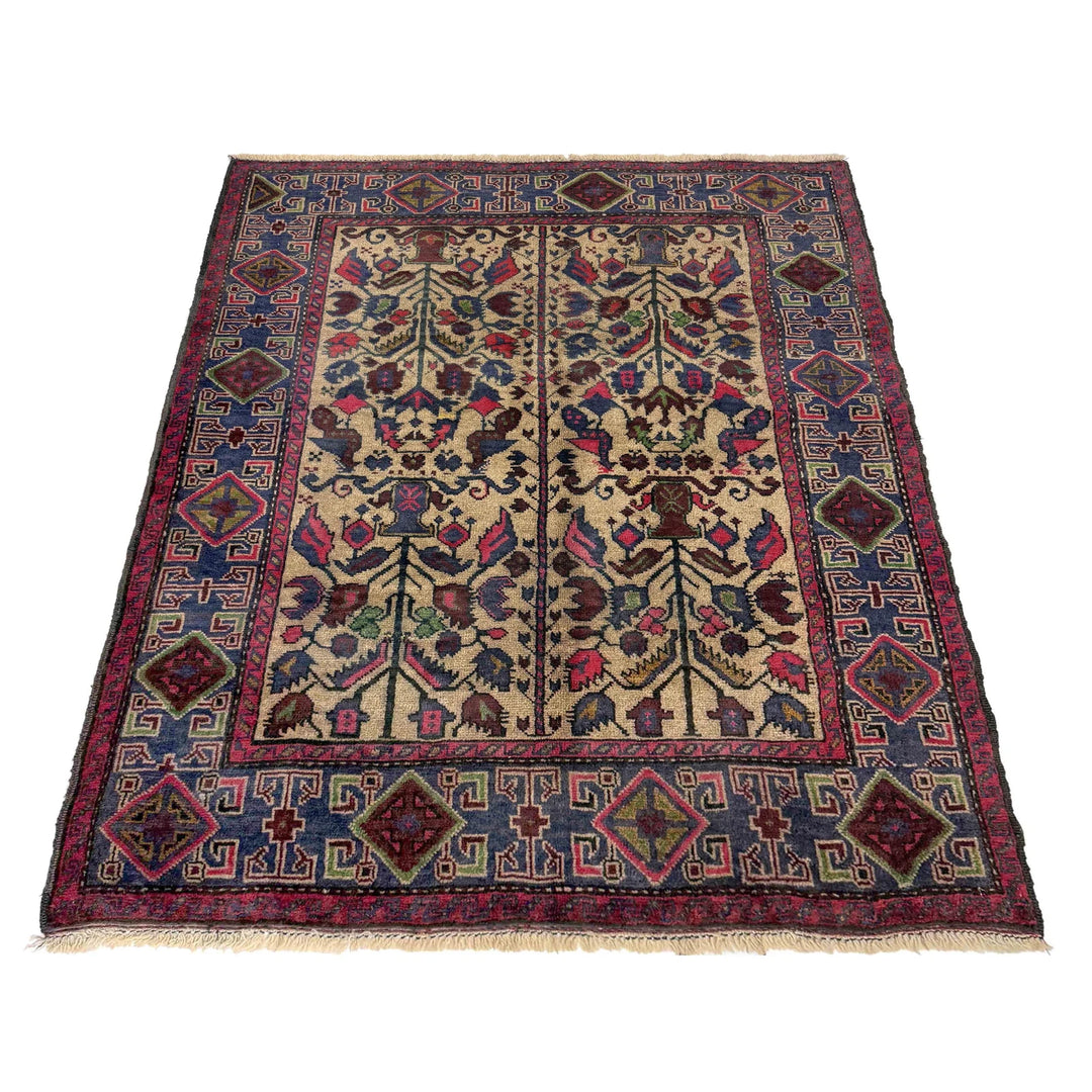 Afghan Baluchi Rug 3' 7" x 4' 8" Hand-Knotted | No. AL19718