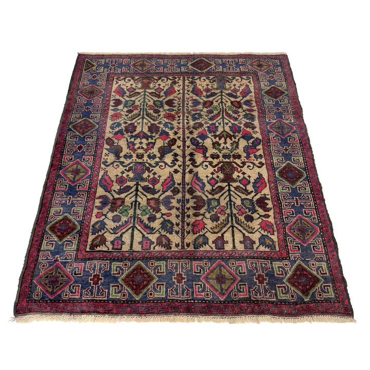 Afghan Baluchi Rug 3' 7" x 4' 8" Hand-Knotted | No. AL19718