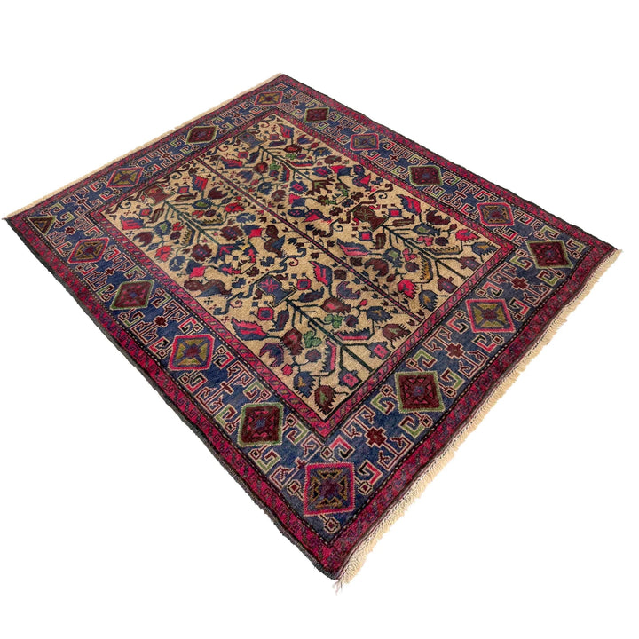 Afghan Baluchi Rug 3' 7" x 4' 8" Hand-Knotted | No. AL19718