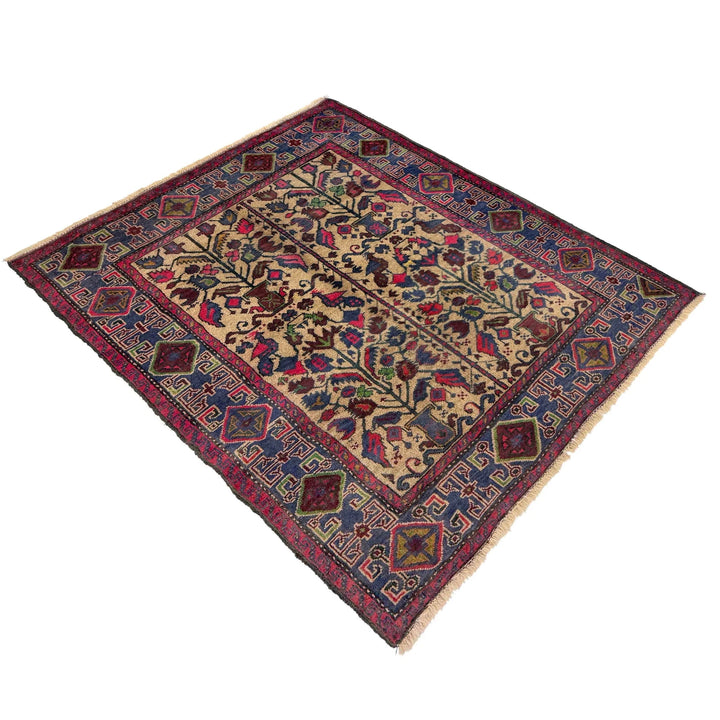 Afghan Baluchi Rug 3' 7" x 4' 8" Hand-Knotted | No. AL19718