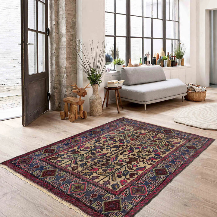Afghan Baluchi Rug 3' 7" x 4' 8" Hand-Knotted | No. AL19718