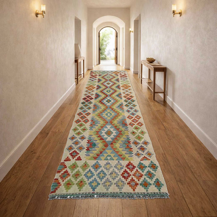 Afghan Vegetable Kilim Rug 2' 7" x 10' 1" Flat-Weave | No. AL197490