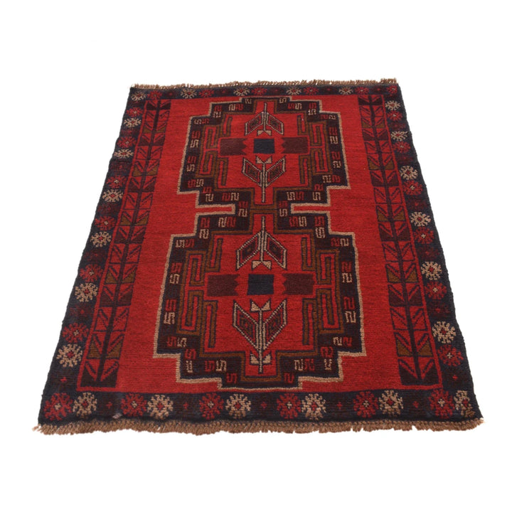 Red Afghan Baluchi Rug 3' 0" x 4' 4" Hand-Knotted | No. AL19775