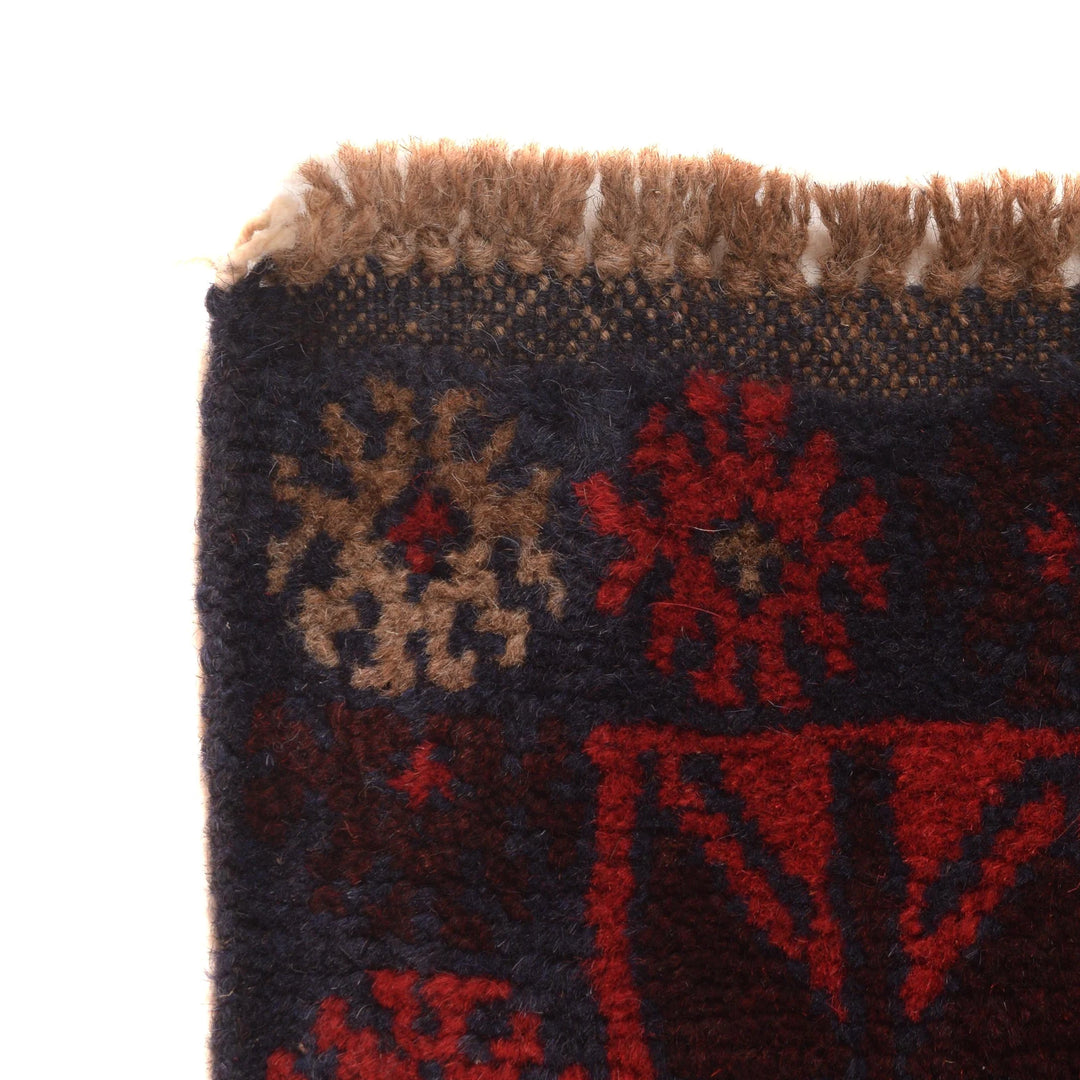 Red Afghan Baluchi Rug 3' 0" x 4' 4" Hand-Knotted | No. AL19775