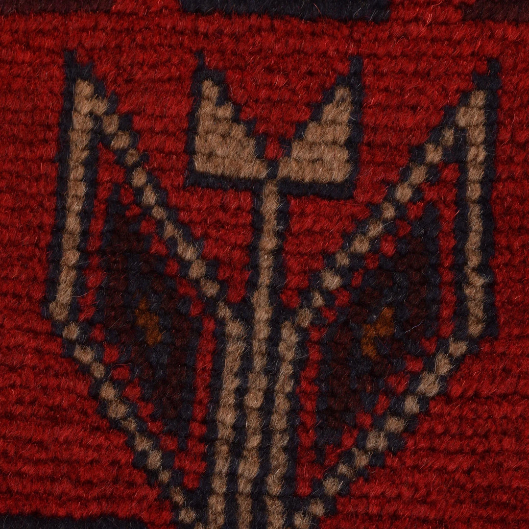 Red Afghan Baluchi Rug 3' 0" x 4' 4" Hand-Knotted | No. AL19775