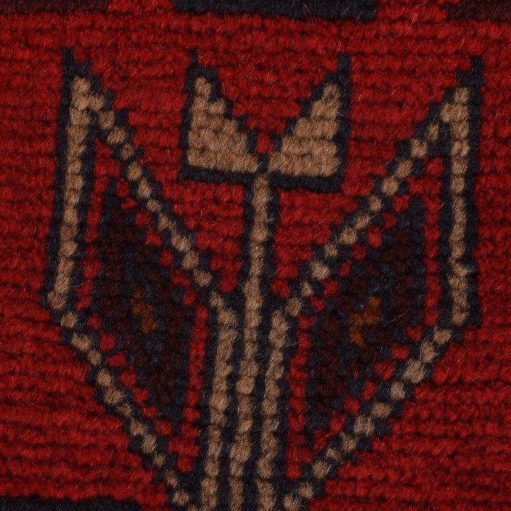 Red Afghan Baluchi Rug 3' 0" x 4' 4" Hand-Knotted | No. AL19775