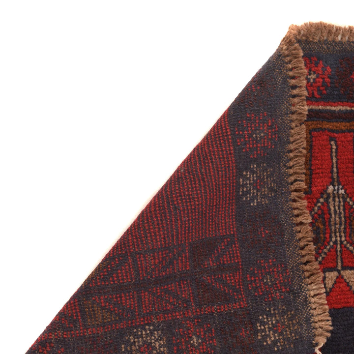Red Afghan Baluchi Rug 3' 0" x 4' 4" Hand-Knotted | No. AL19775
