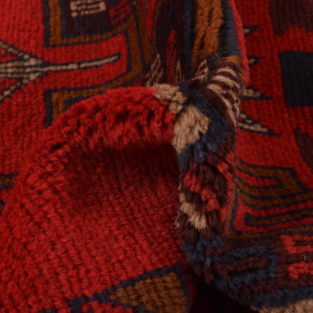Red Afghan Baluchi Rug 3' 0" x 4' 4" Hand-Knotted | No. AL19775