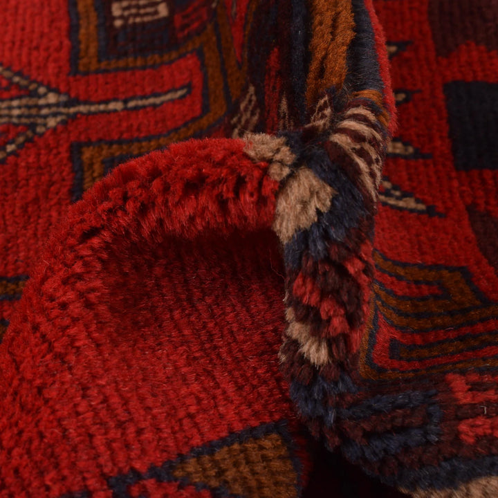 Red Afghan Baluchi Rug 3' 0" x 4' 4" Hand-Knotted | No. AL19775