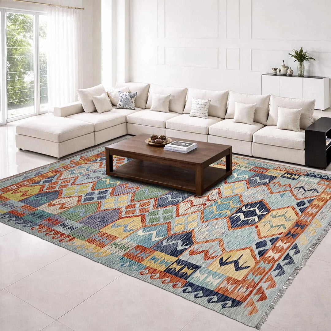 Afghan Kilim Rug 5' 11" x 8' 2" Flat-Weave | No. AL19814