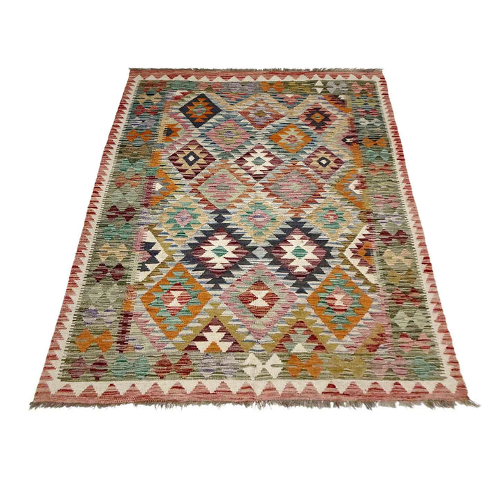 Afghan Vegetable Kilim Rug 5' 1" x 7' 7" Flat-Weave | No. AL198629
