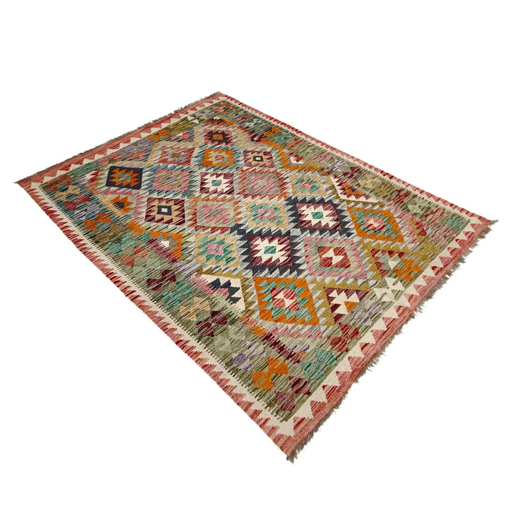 Afghan Vegetable Kilim Rug 5' 1" x 7' 7" Flat-Weave | No. AL198629