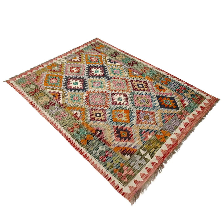 Afghan Vegetable Kilim Rug 5' 1" x 7' 7" Flat-Weave | No. AL198629