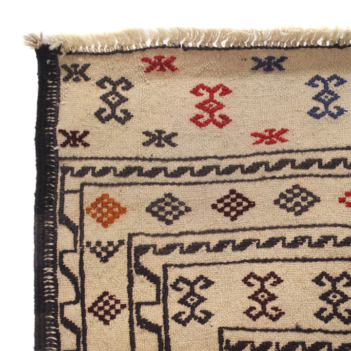 White Afghan Soumak Rug 4' 6" x 6' 4" Flat-Weave | No. AL19951