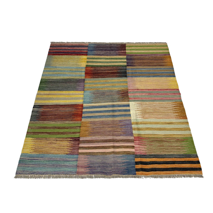 Afghan Vegetable Kilim Rug 4' 9" x 6' 6" Flat-Weave | No. AL200001