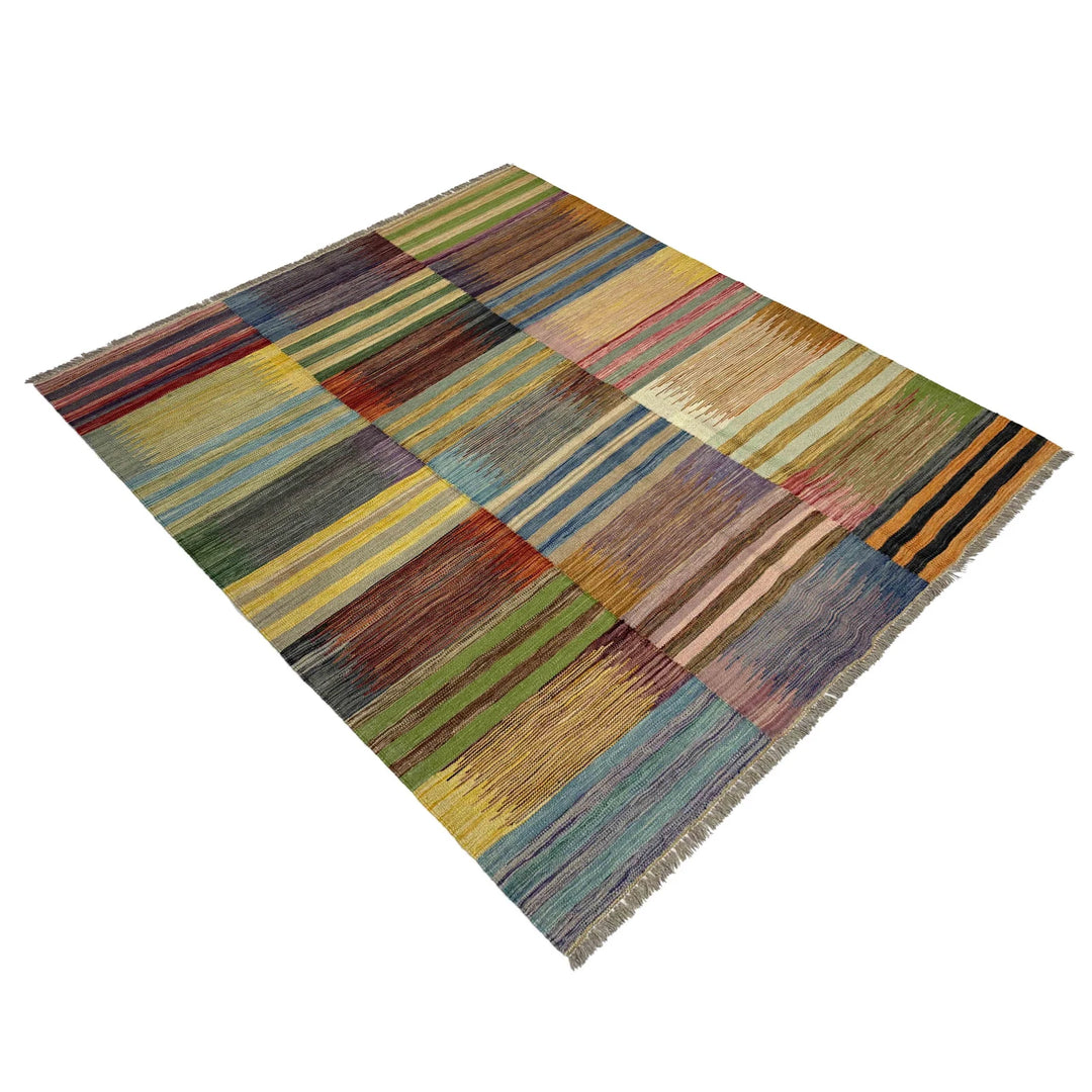 Afghan Vegetable Kilim Rug 4' 9" x 6' 6" Flat-Weave | No. AL200001