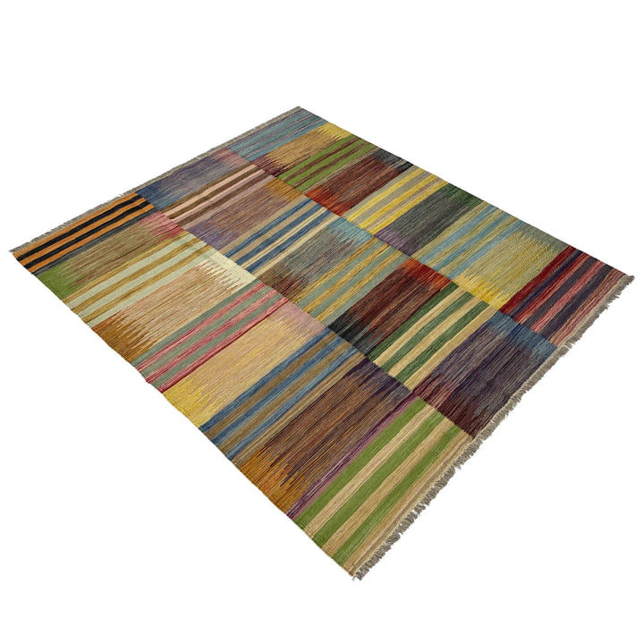 Afghan Vegetable Kilim Rug 4' 9" x 6' 6" Flat-Weave | No. AL200001