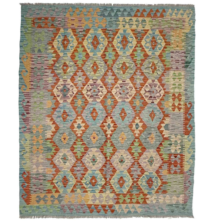 Multicolor Afghan Vegetable Kilim Rug 5' 10" x 8' 1" Flat-Weave | No. AL20070