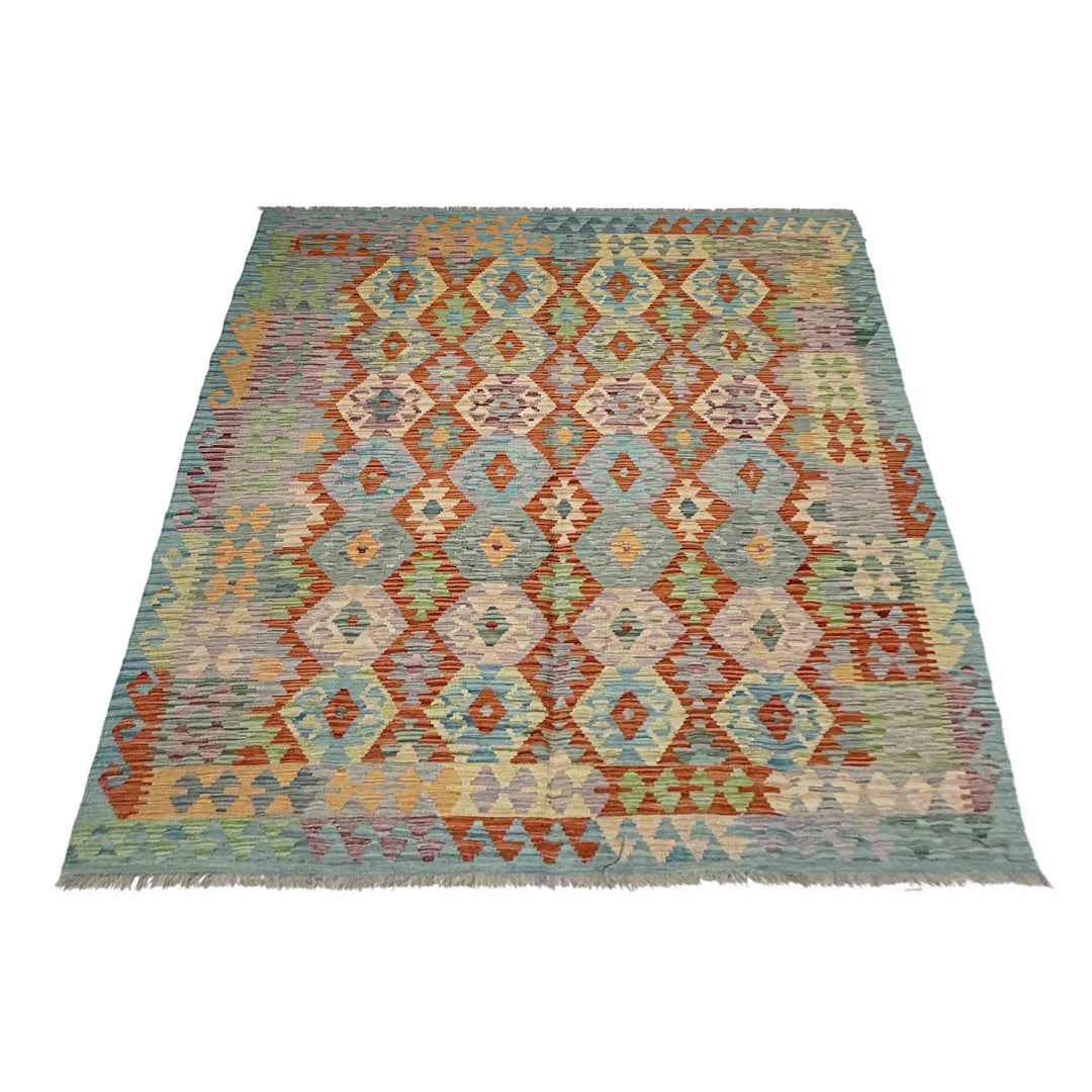 Multicolor Afghan Vegetable Kilim Rug 5' 10" x 8' 1" Flat-Weave | No. AL20070