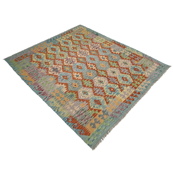Multicolor Afghan Vegetable Kilim Rug 5' 10" x 8' 1" Flat-Weave | No. AL20070