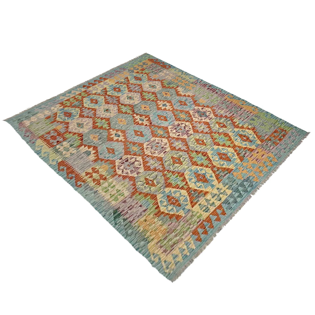 Multicolor Afghan Vegetable Kilim Rug 5' 10" x 8' 1" Flat-Weave | No. AL20070