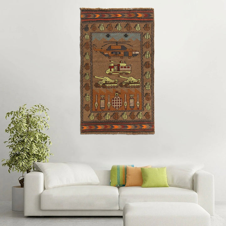 Afghan War Kilim Rug 2' 9" x 4' 8" Flat-Weave | No. AL20123