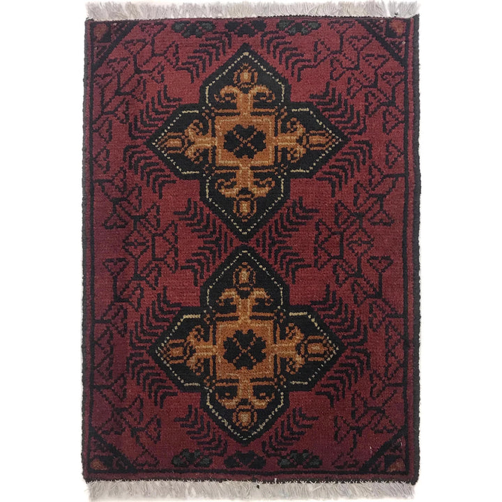 Red Afghan Oriental Rug 1' 5" x 2' 0" Hand-Knotted | No. AL20133
